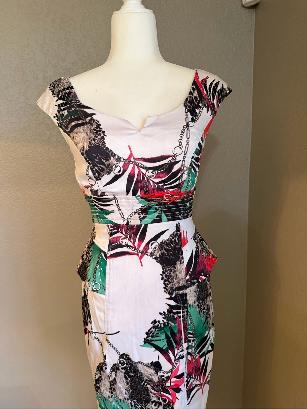 XOXO White Tropical Print Dress with Green & Red Accents